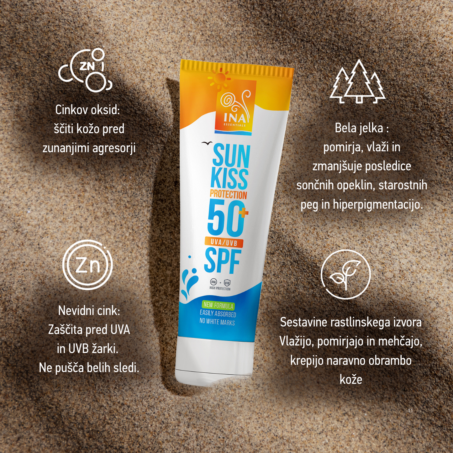 Naravna Sončna Krema za Obraz in Telo SPF 50+ z Organsko Belo Jelko