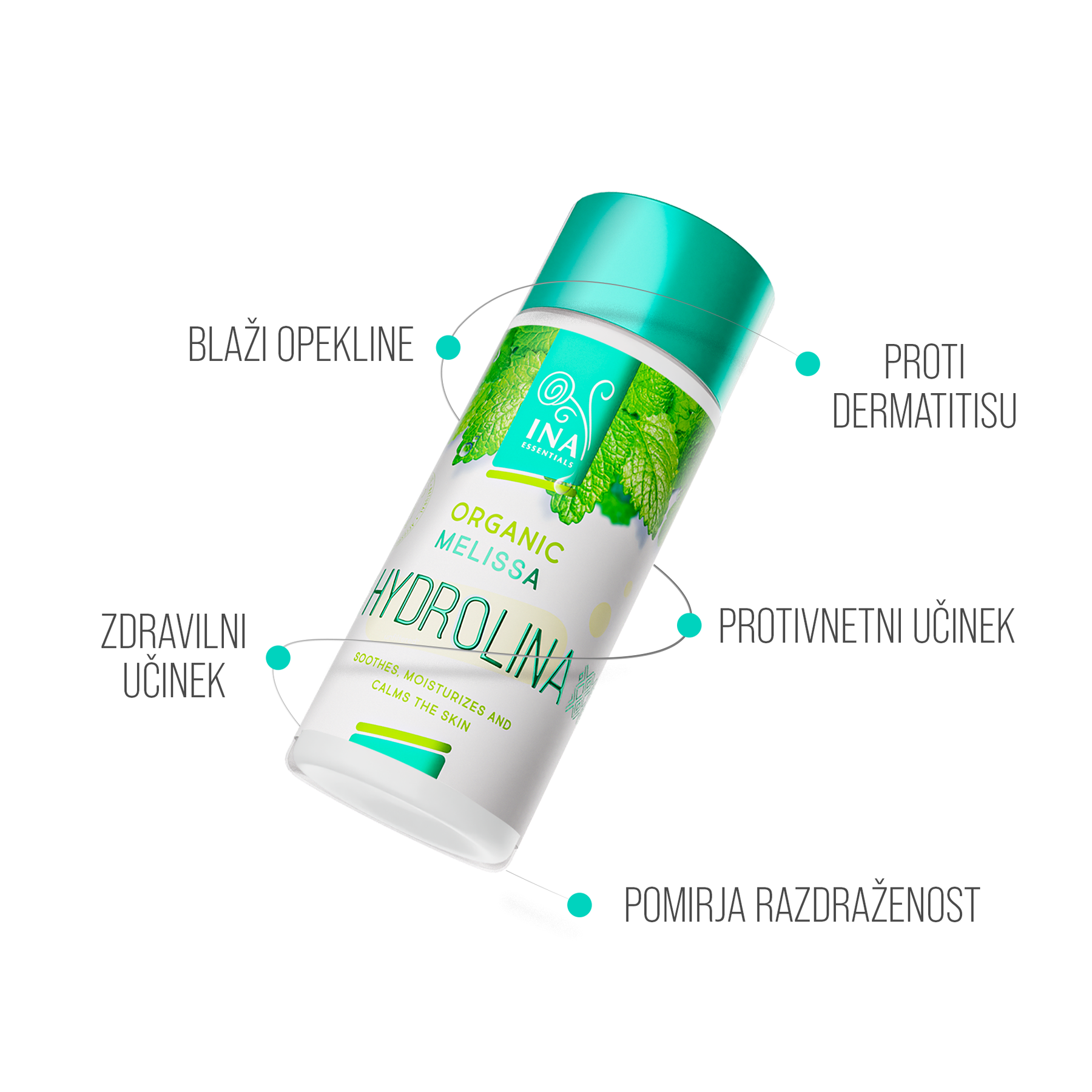 EKO Hidrolat melise - Hydrolina ZA RAZDRAŽENO KOŽO IN DERMATITIS - 150 ml