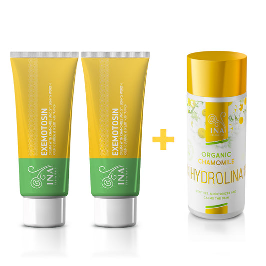 Kupite 2 kremi za luskavico, ekcem ali razdraženo kožo in brezplačno prejmite 1 organsko kamilično vodico