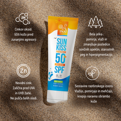 Naravna Sončna Krema za Obraz in Telo SPF 50+ z Organsko Belo Jelko