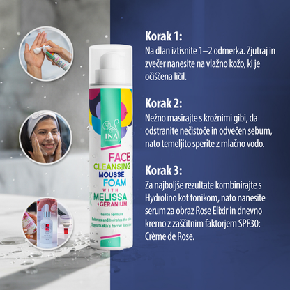 POSEBEN DOSTOP Naravna čistilna Pena za Obraz z Meliso in Geranijo – za vse tipe kože