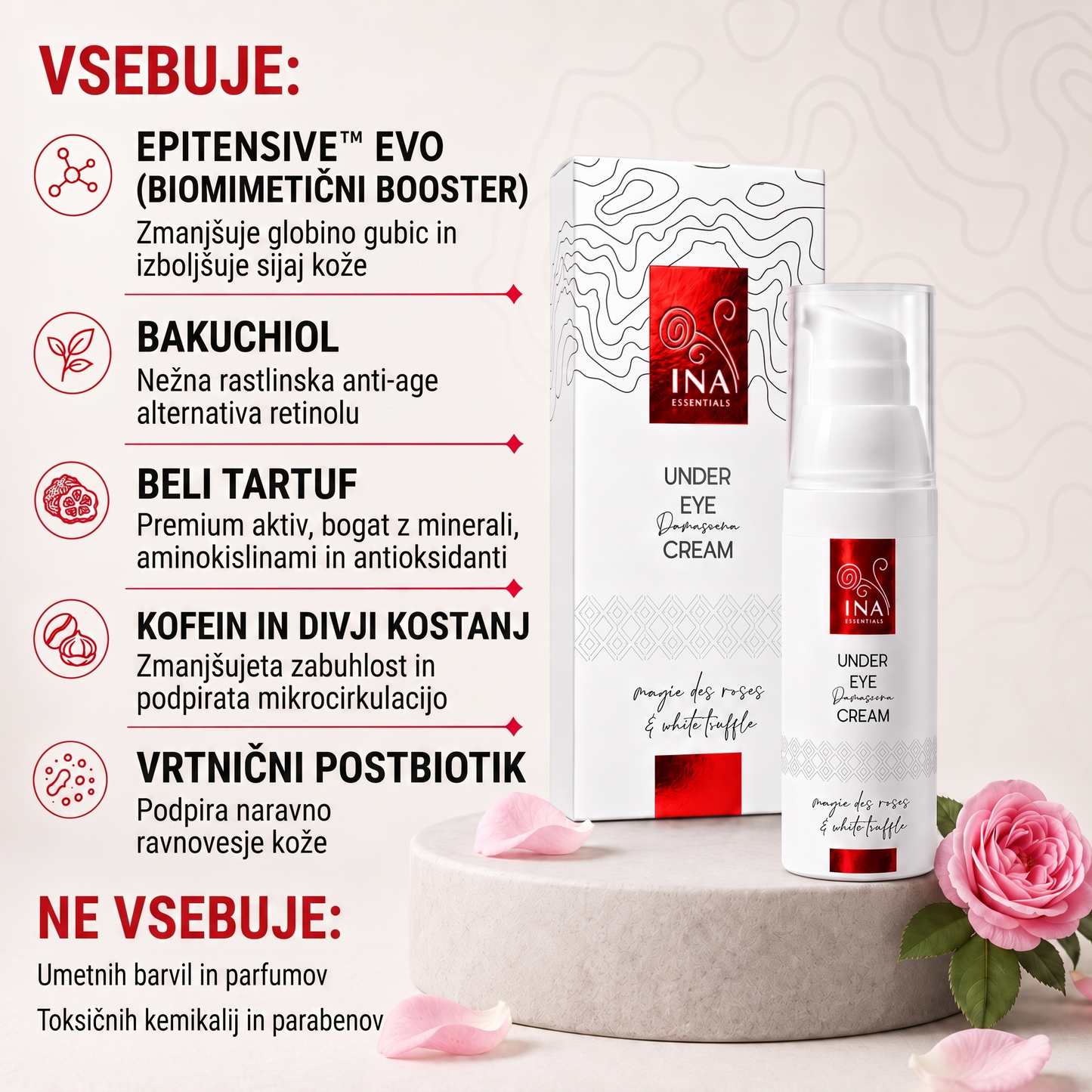 Premium Krema za Predel Okoli Oči Proti Staranju z Vrtnico - Kupite 2, Prejmite 1 Brezplačno